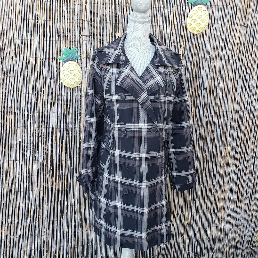 Merona plaid water repellent long pea coat Size XXL black and white